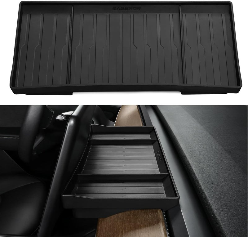 Basenor Tesla Model Y Model 3 Center Console Behind Screen Storage Box, (Proprietary Design) Dashboard Hidden Organizer Tray Sunglasses Holder for 2017-2023 Model 3 2020-2024 Model Y - Image 1